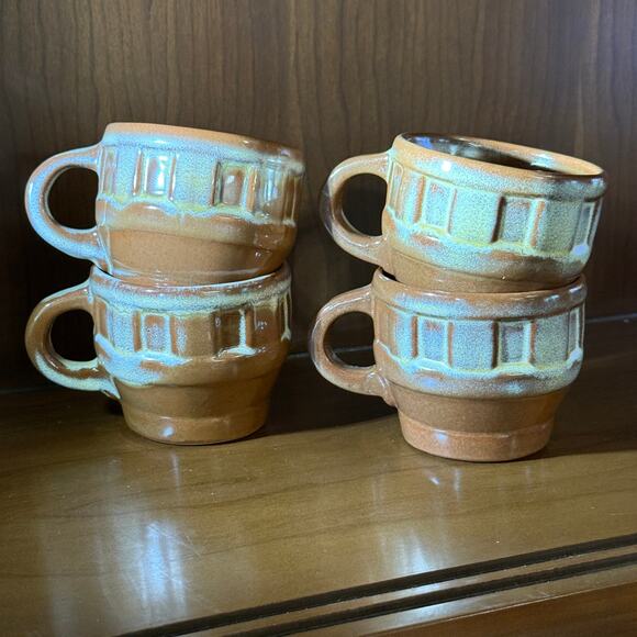 Vintage Frankoma Pottery 94C Wagon Wheel pattern. Set of four 5 oz coffee cups. - Picture 1 of 10